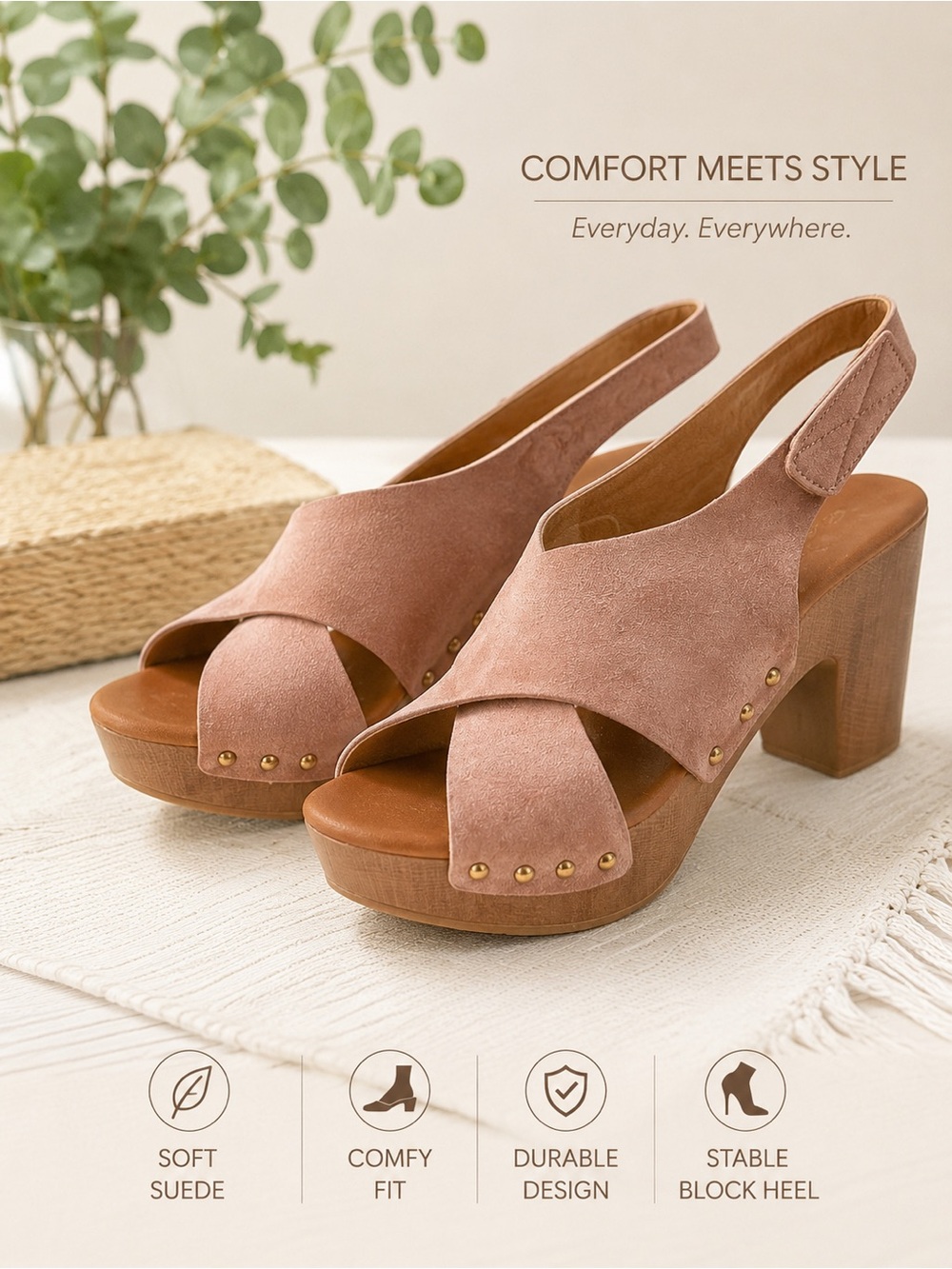 Qupid Suede Crossband Slingback Heels - Dusty Rose